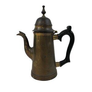 Brass Coffee Tea Pot Black Handle Hinged Lid India Spout Vintage Collectible